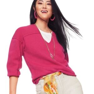 CAbi Fuchsia EASY V-Neck Sweater Large #6425 NEW IN BAG